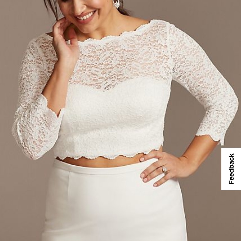 David’s Bridal Wedding Dress | Lace 3/4 Sleeve Top & Tulle Midi Skirt separates